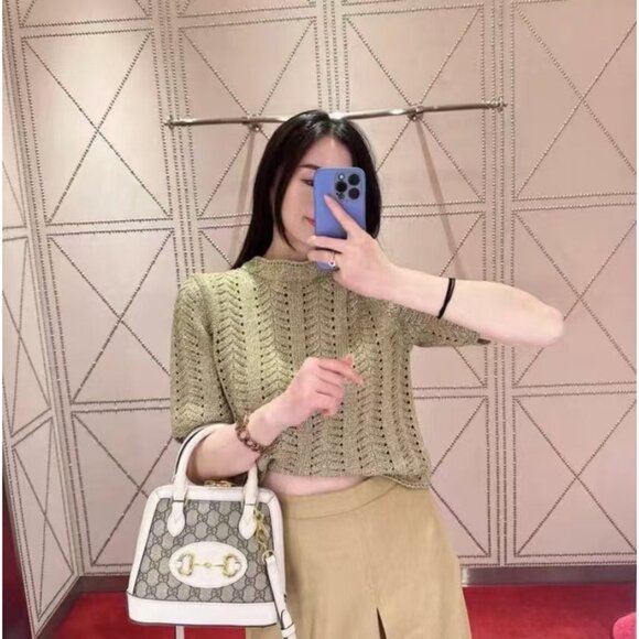 Gucci Metallic Gold Crochet Knit Short-Sleeve Top - Picture 8 of 8